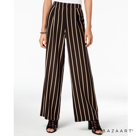 ultracor Pants - Ultra Flirt Womens Shadow Striped Wide Leg Pant Black Sz: Large